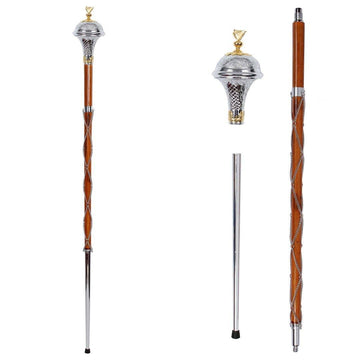 Drum Major Stave Chrome Embossed Head Irish Harp Three Part